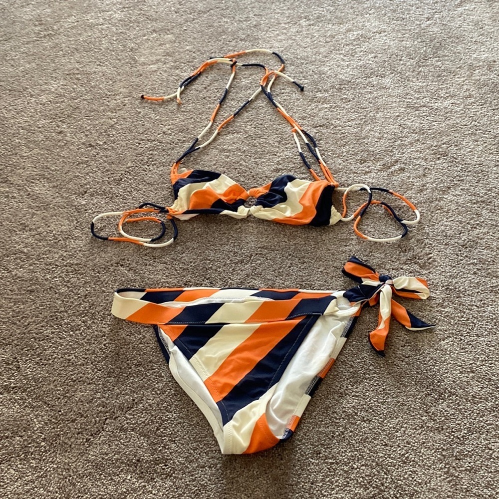 Victoria’s Secret Striped Triangle Bikini Set Tie Side Multicolor SIZE M
